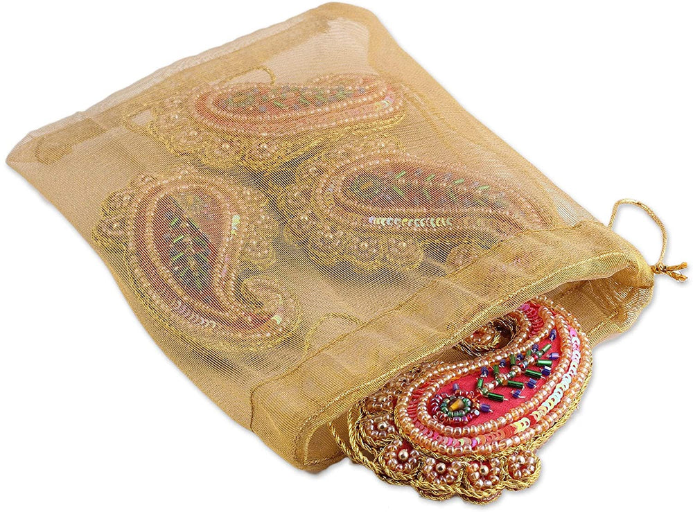 Handmade Set 4 Beaded Ornaments Brilliant Paisleys (India) Color Acrylic Glass Polyester