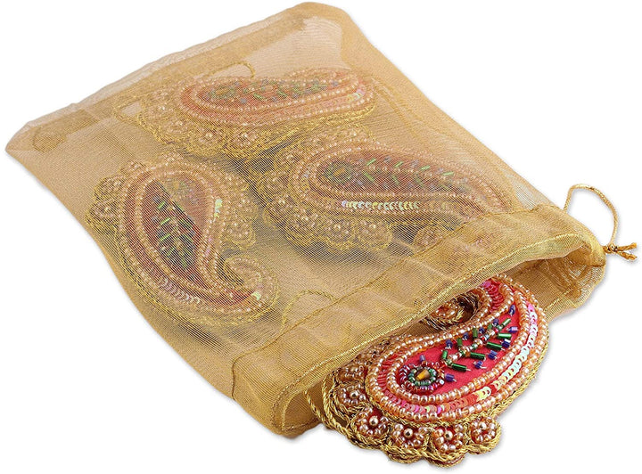 Handmade Set 4 Beaded Ornaments Brilliant Paisleys (India) Color Acrylic Glass Polyester