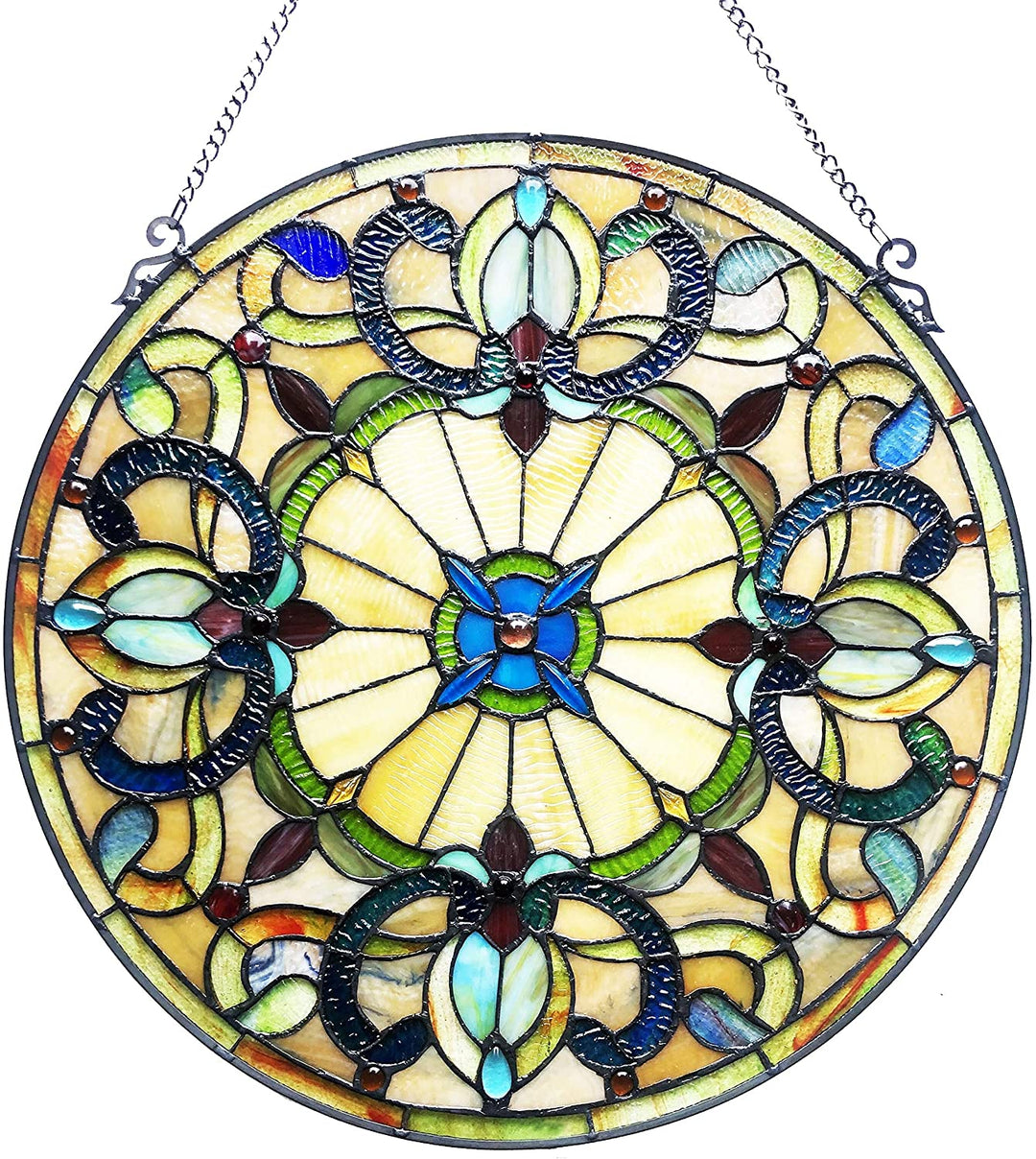 Circular Glass Window Panel/suncatcher Color Traditional Round Victorian Includes Hardware