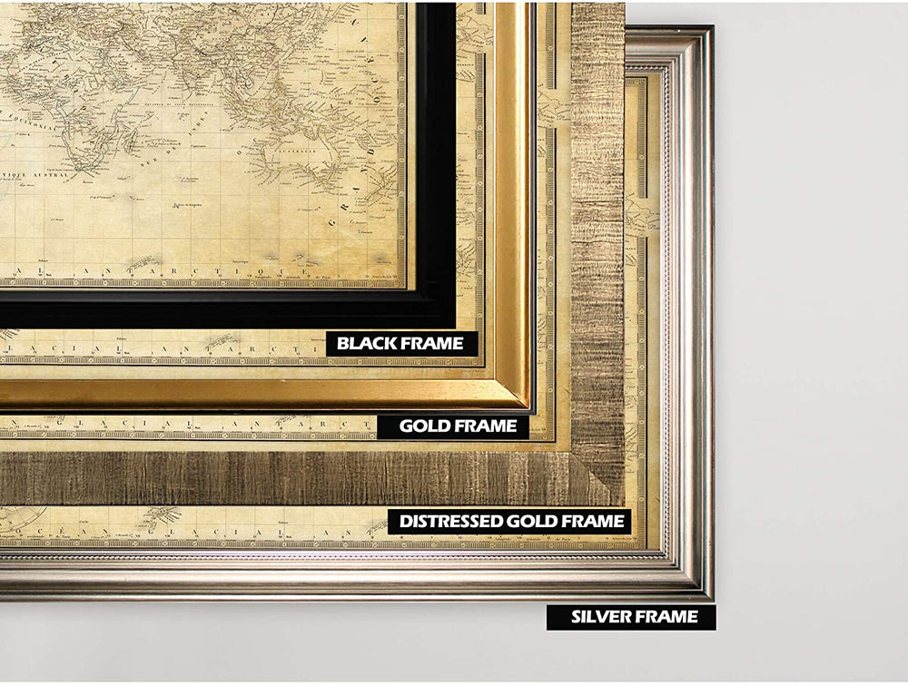 Vintage Map V Parchment Silver Frame Traditional Rectangle
