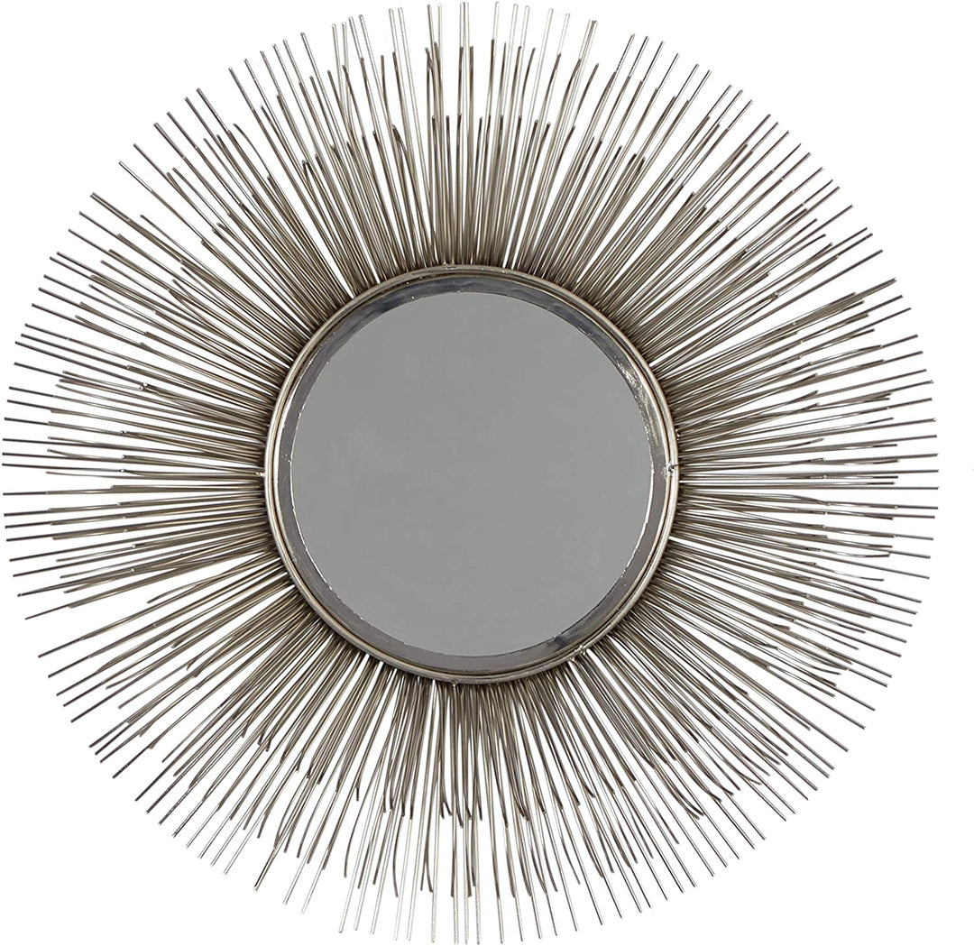 Large Round Silver Metal Starburst Mirror Wall 28 5" 29 X