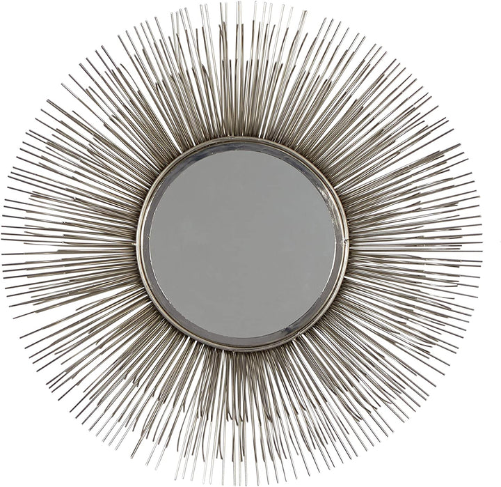 Large Round Silver Metal Starburst Mirror Wall 28 5" 29 X