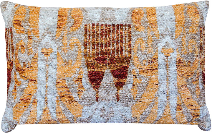 Handmade Chenille Ikat Throw Pillow (India) Gold Cream Red