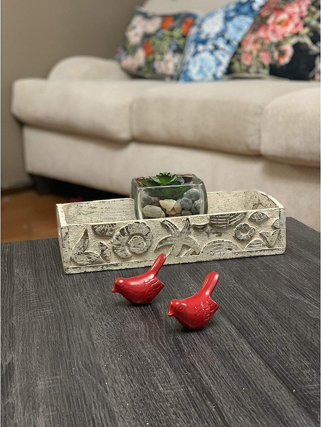 Bird Figurine Health Happiness Red Set 2 3 5" Animals Handmade - Diamond Home USA