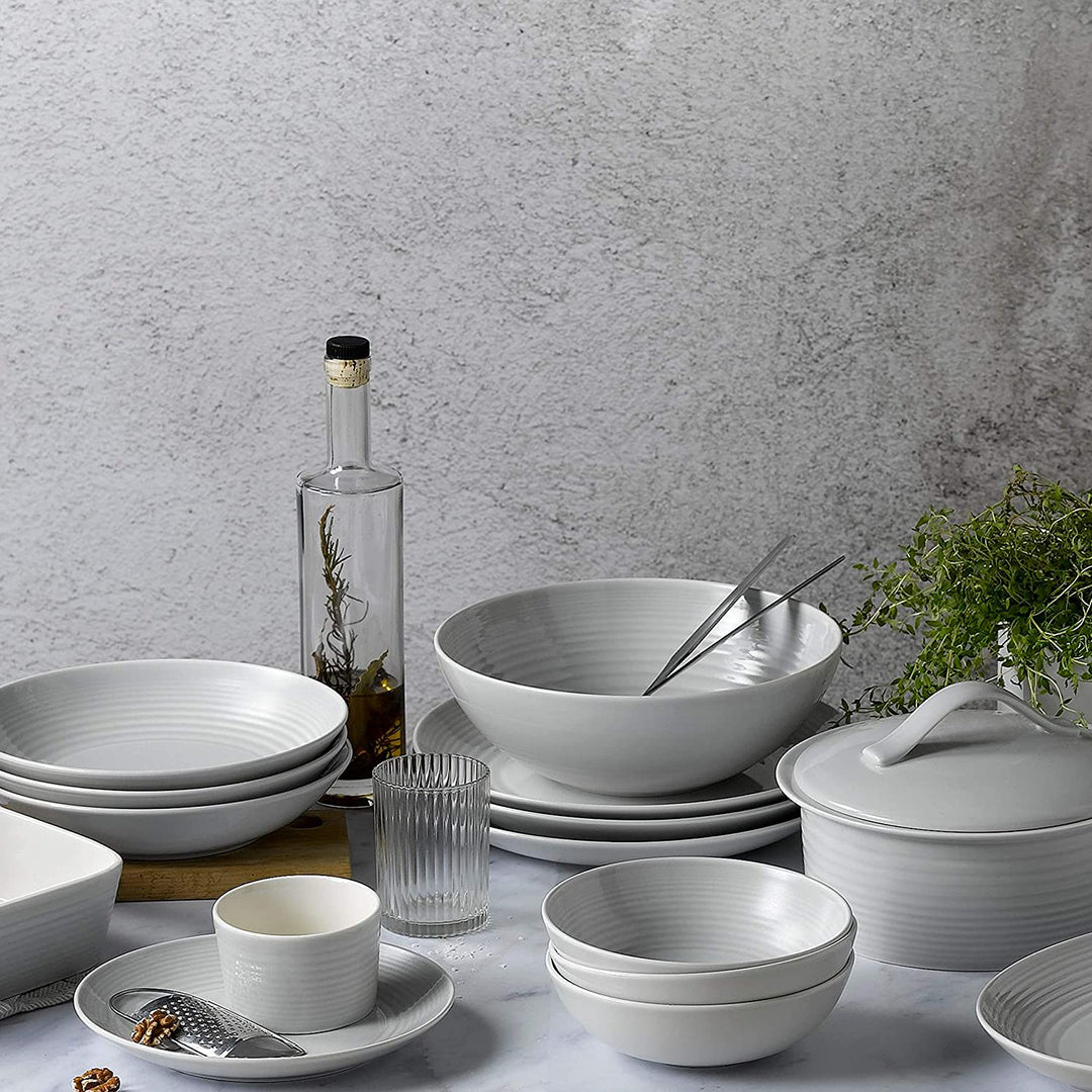 Maze Light Grey 12 Piece Set Solid Casual Round Stoneware 12 Piece Microwave Safe - Diamond Home USA