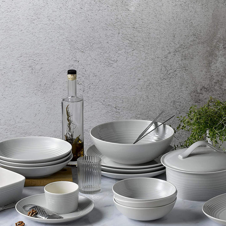 Maze Light Grey 12 Piece Set Solid Casual Round Stoneware 12 Piece Microwave Safe - Diamond Home USA