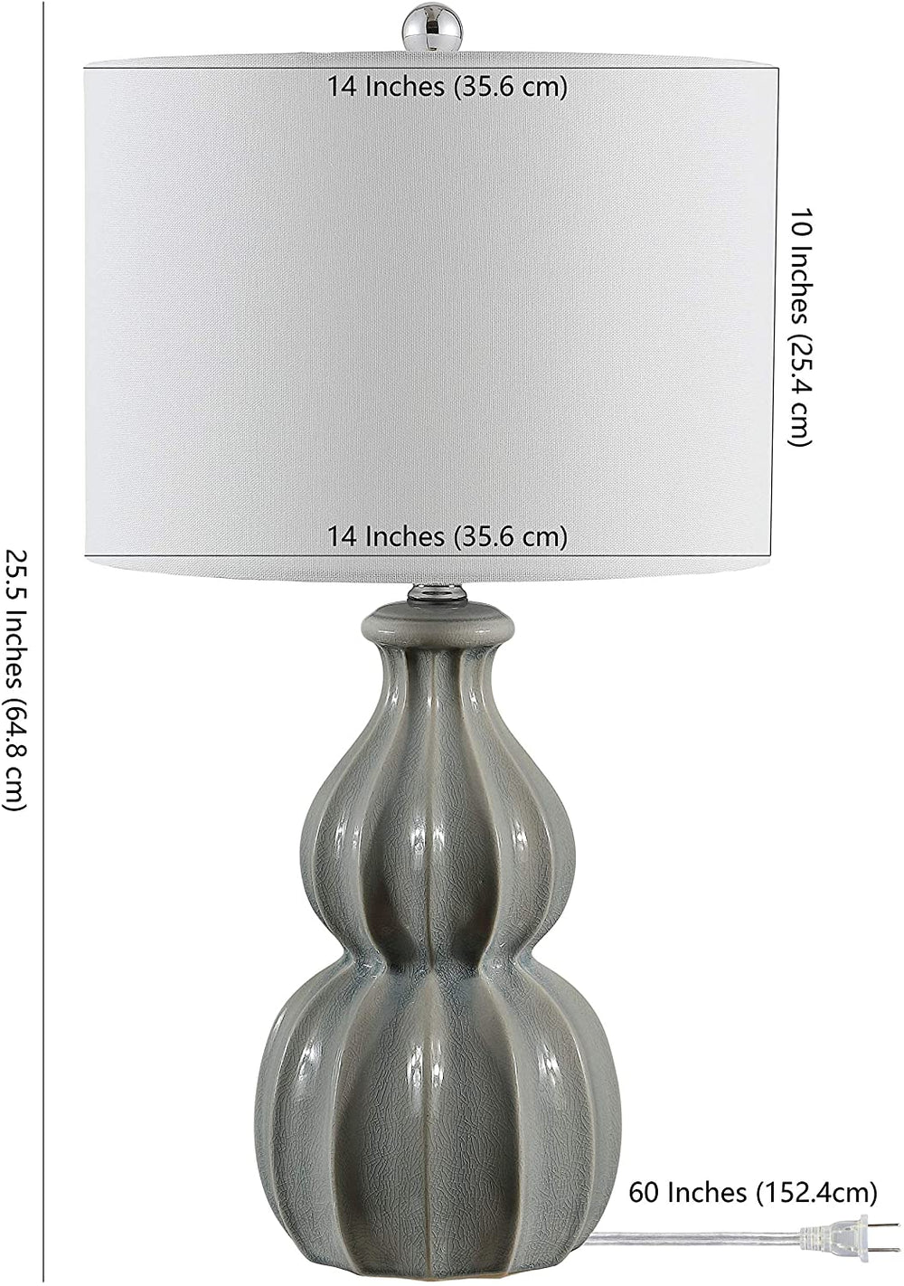 Lighting 24 5 inch Ceramic Table Lamp 14" X 24 5" Grey Modern Contemporary Traditional Chrome Bulbs Included - Diamond Home USA