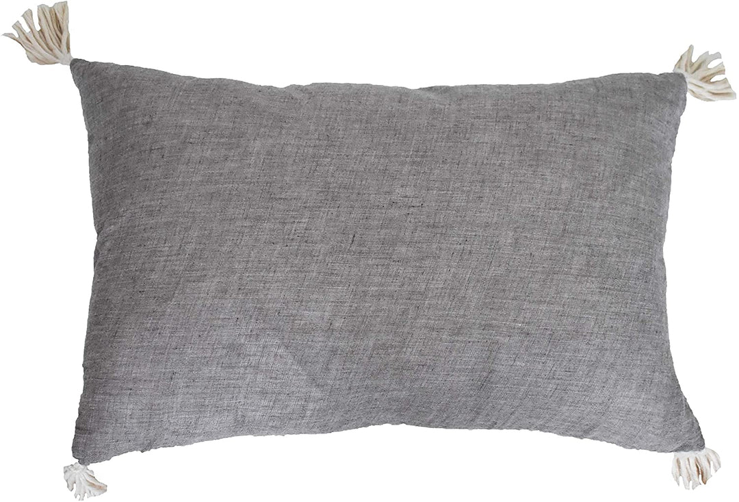Corded Morocco Embroidered Pillow Grey Geometric Bohemian Eclectic Cotton One Removable Cover - Diamond Home USA