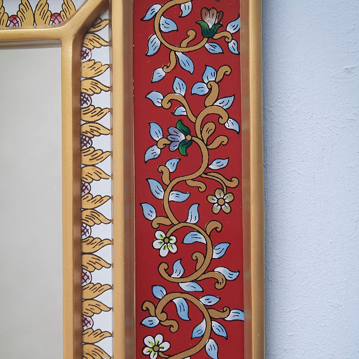 Handmade Cedar Bluebells Scarlet Mirror (Peru) Country Traditional Hand Painted