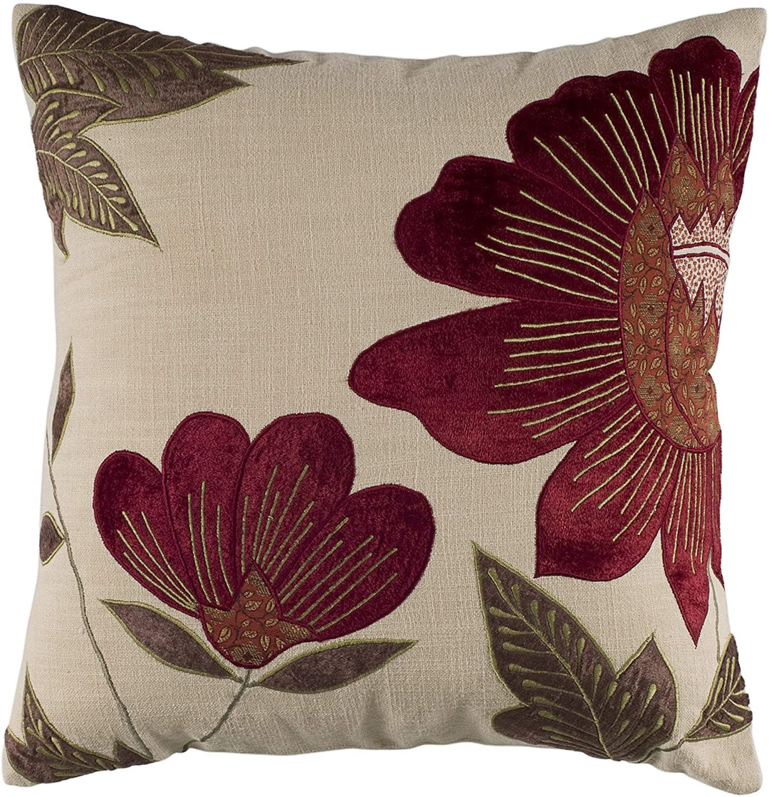 18 inch Floral Throw Pillow Red Casual Transitional Cotton