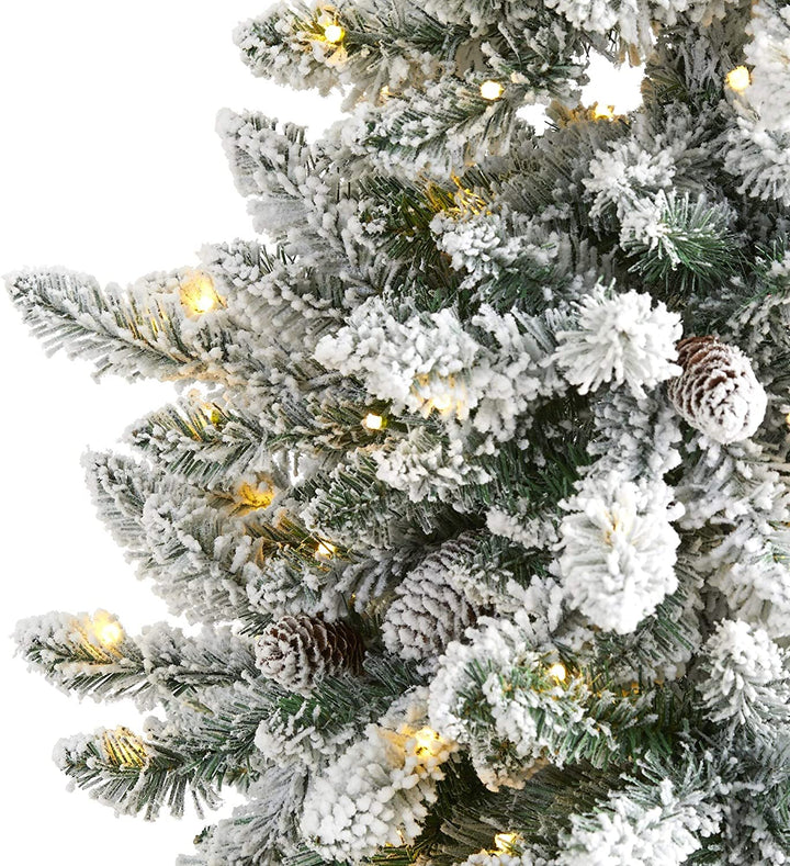 5' Flocked Fir Christmas Tree Clear Lights Green - Diamond Home USA