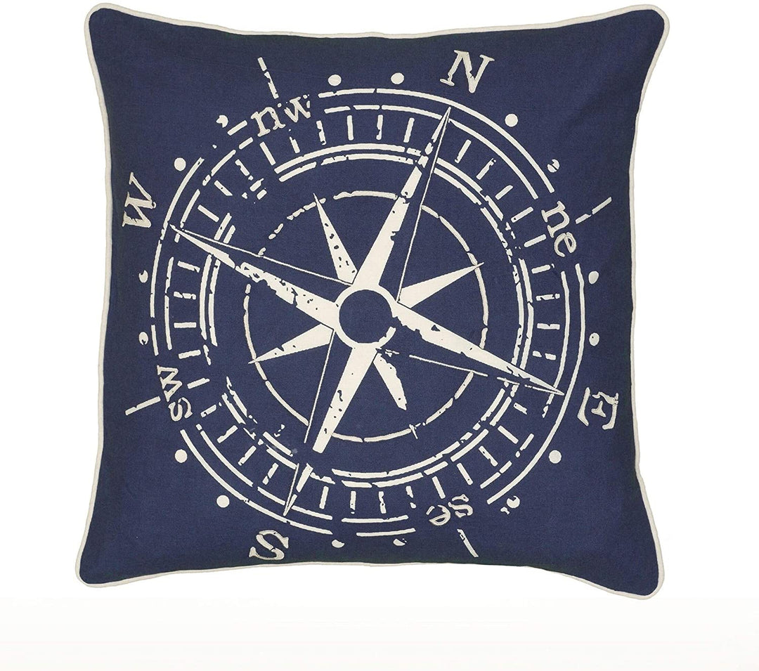 Compass Pattern 18 inch Decorative Throw Pillow Blue Graphic