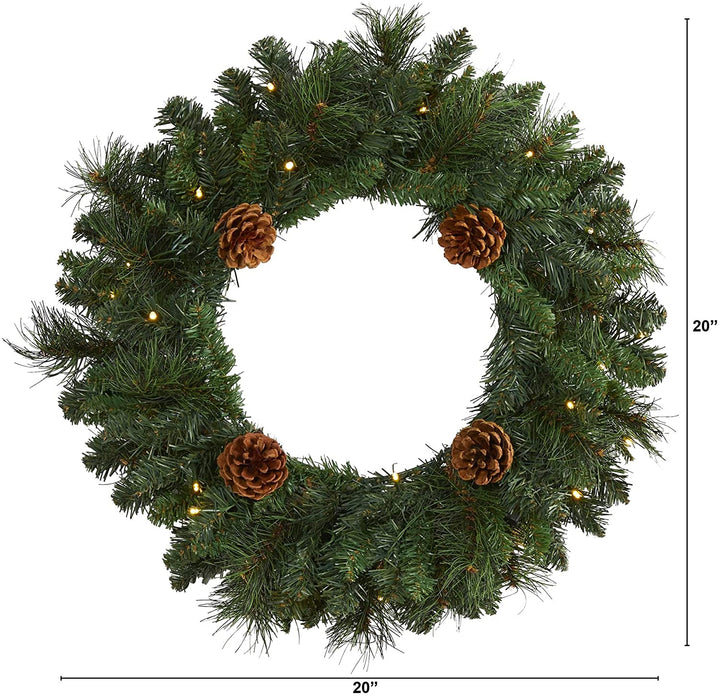 20" Pine Christmas Wreath 35 Led Lights Pinecones - Diamond Home USA