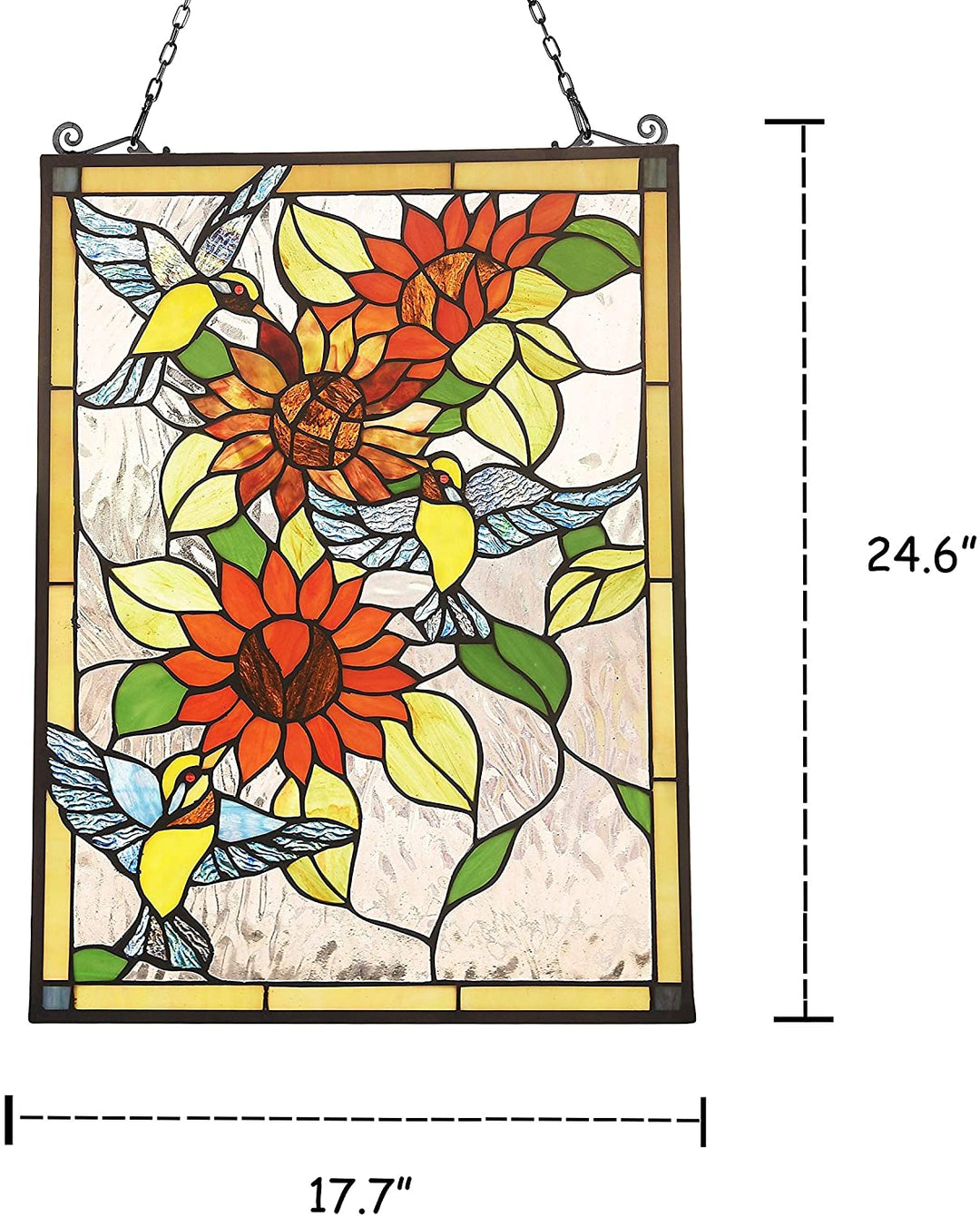 Tiffany Bird Flower Design Suncatcher Color Traditional Rectangular Animals Flowers Glass Includes Hardware