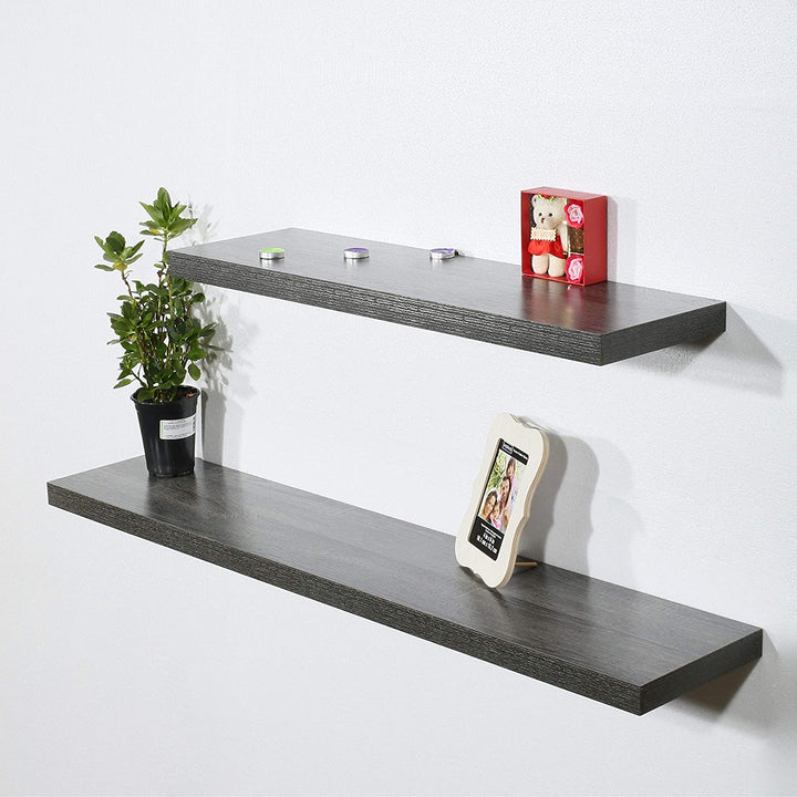 Set 2 Modern Contemporary Black Oak Floating Shelf 47 29 251 5 Inches Mid Century MDF Wood Natural Finish Includes Hardware Storage - Diamond Home USA