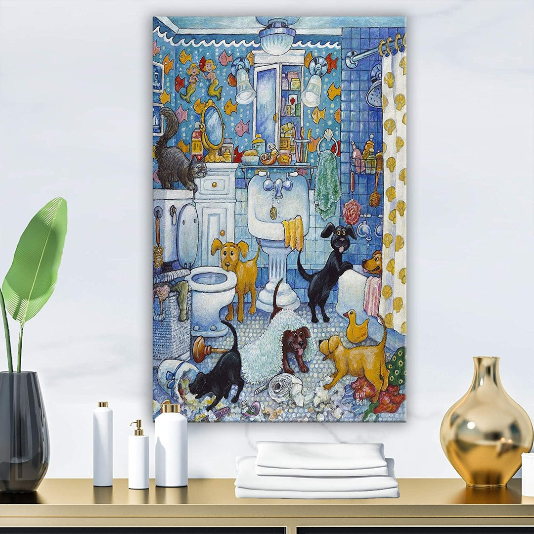 Bathroom Pups' Vintage Premium Canvas Wall Art Color
