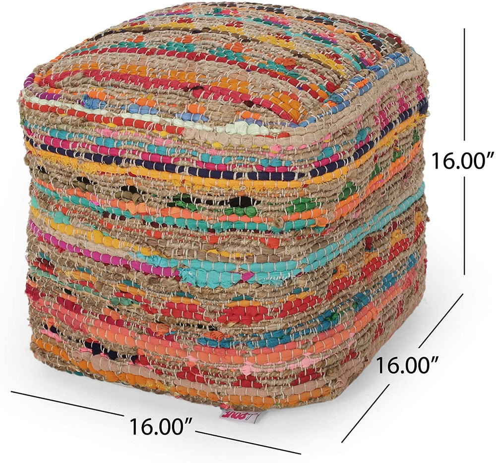 Handcrafted Boho Fabric Cube Pouf Color Geometric Modern Contemporary Square - Diamond Home USA