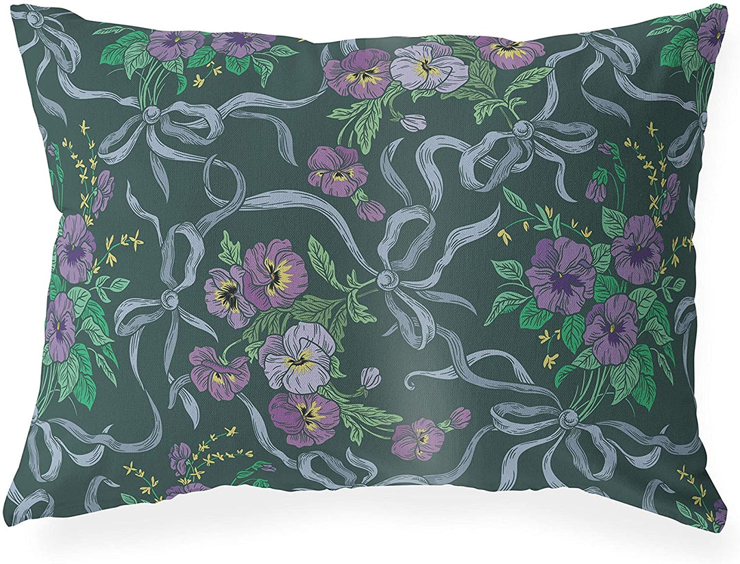 Green Indoor|Outdoor Lumbar Pillow 20x14 Green Floral Modern