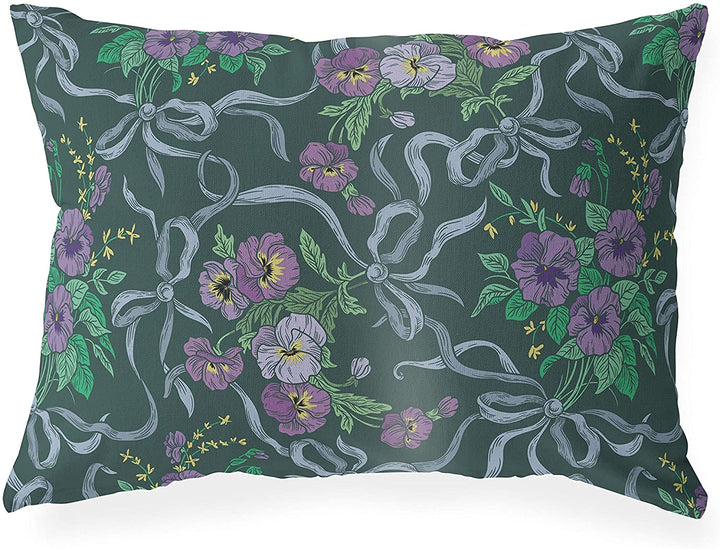 Green Indoor|Outdoor Lumbar Pillow 20x14 Green Floral Modern