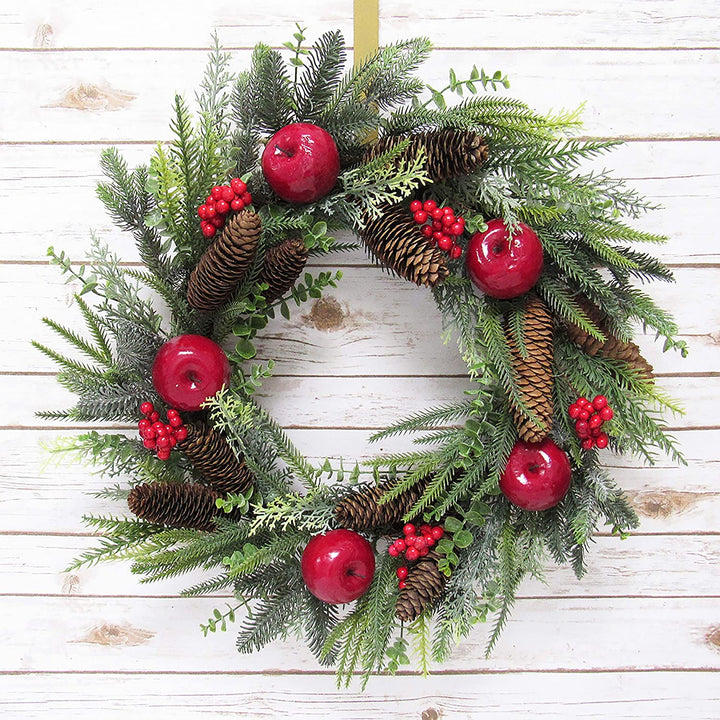 Mixed Apple Berry Pine Cone Eucalyptus Wreath 24in Red Green