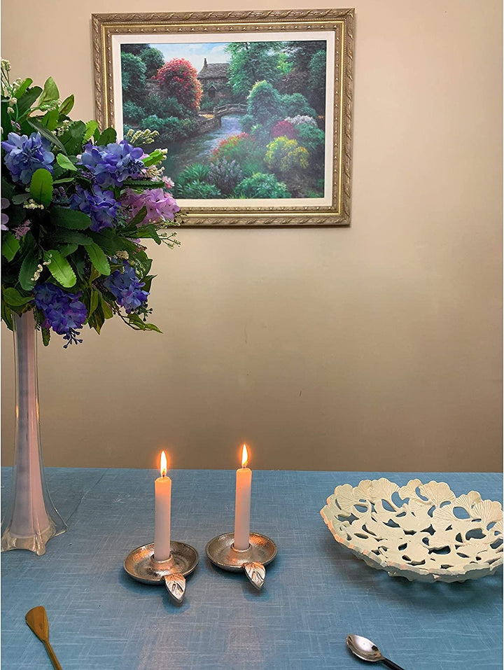 Taper Candlestick Holder Dish Set 2(Silver Rustic) Silver Mid Century Modern Antique Handmade - Diamond Home USA