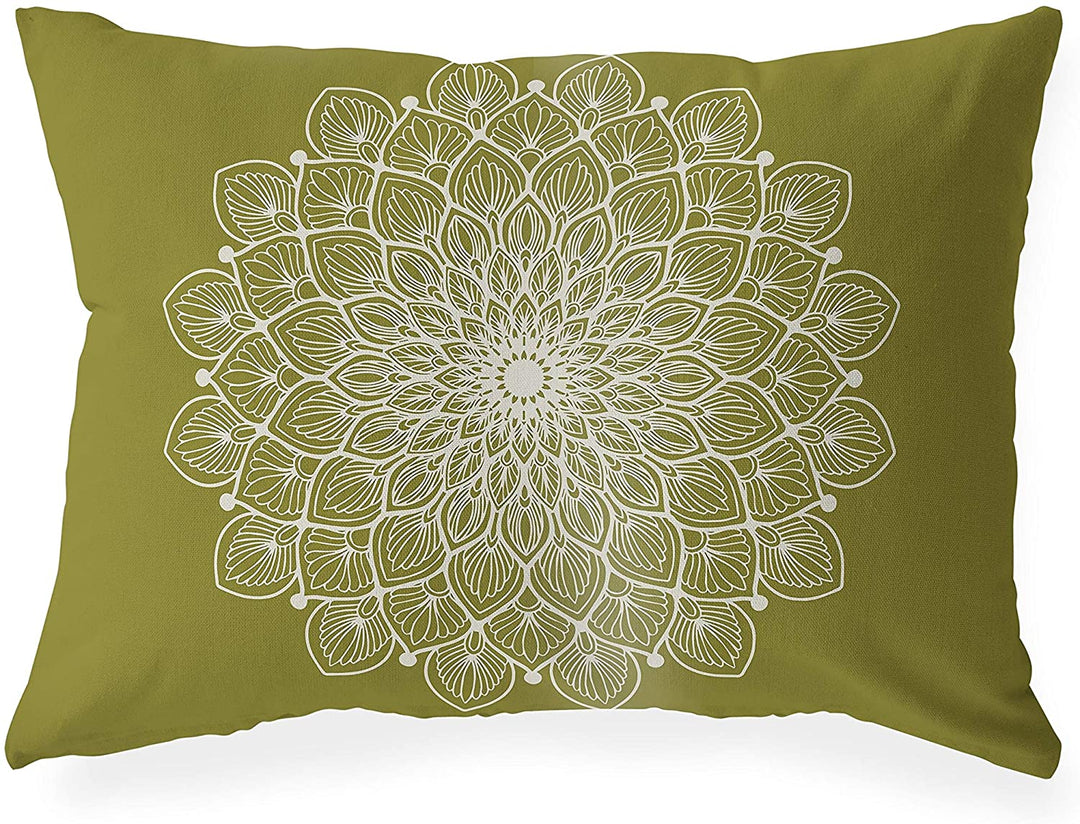 Boho Mandala Army Green Lumbar Pillow Green Geometric