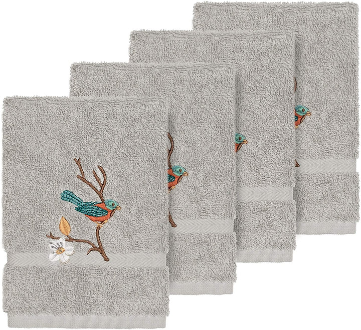 Turkish Cotton Blue Bird Embroidered Light Grey 4 Piece