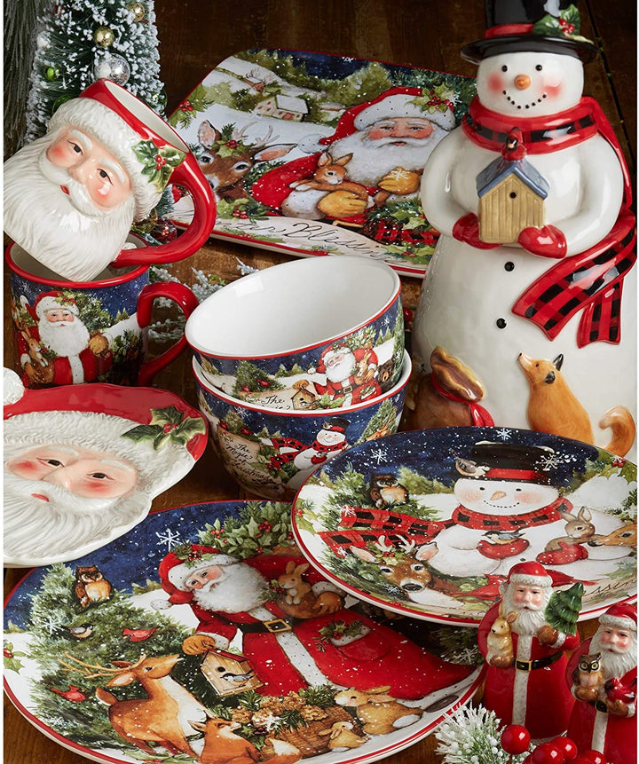 Magic Christmas Snowman 16 Oz Mugs (Set 4) Green Color Red Animal Transitional Round 4 Piece Dishwasher Safe - Diamond Home USA