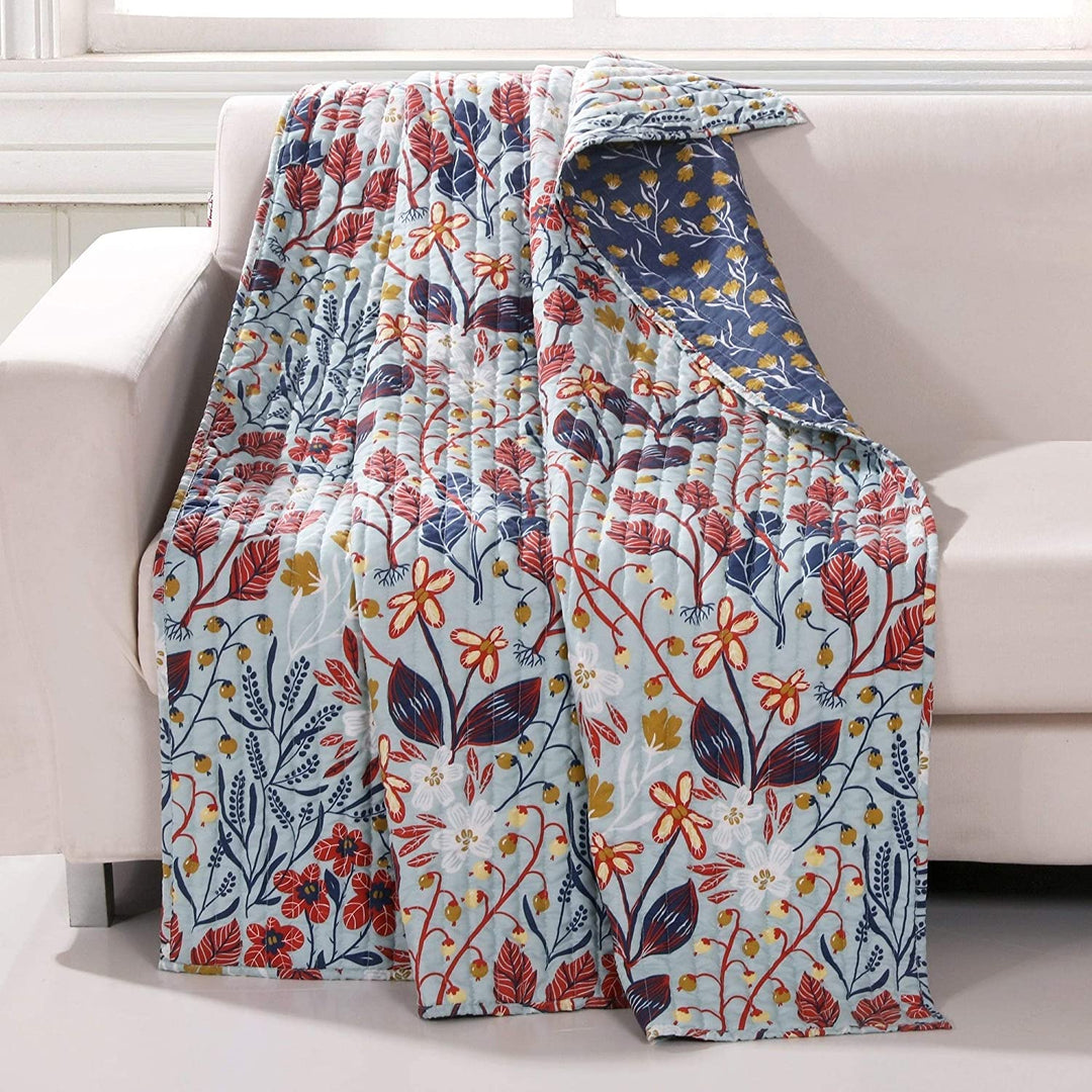 Quilted Throw Blanket Blue Nature Cotton