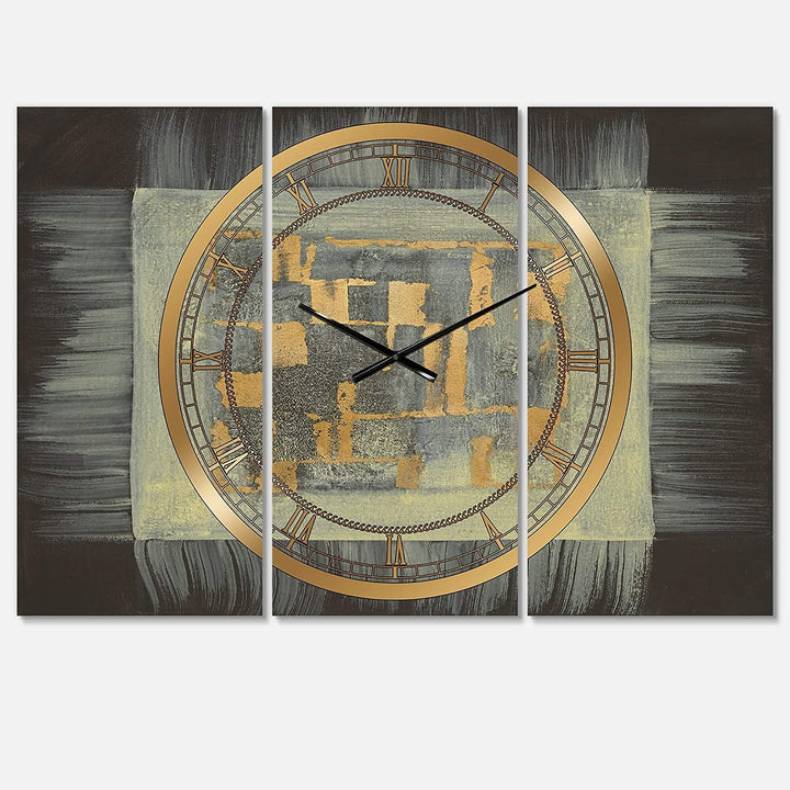 Gold Geometric Tapestry Ii' Glam 3 Panels Oversized Wall Clock 36 Wide X 28 High Panels Gold Modern Contemporary Rectangular Steel Finish Battery - Diamond Home USA