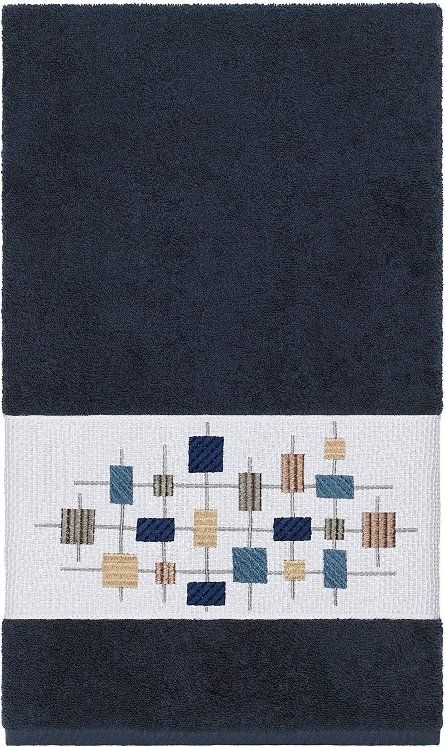 Turkish Cotton Squares Embroidered Midnight Blue 3 Piece Towel Set Cloth - Diamond Home USA