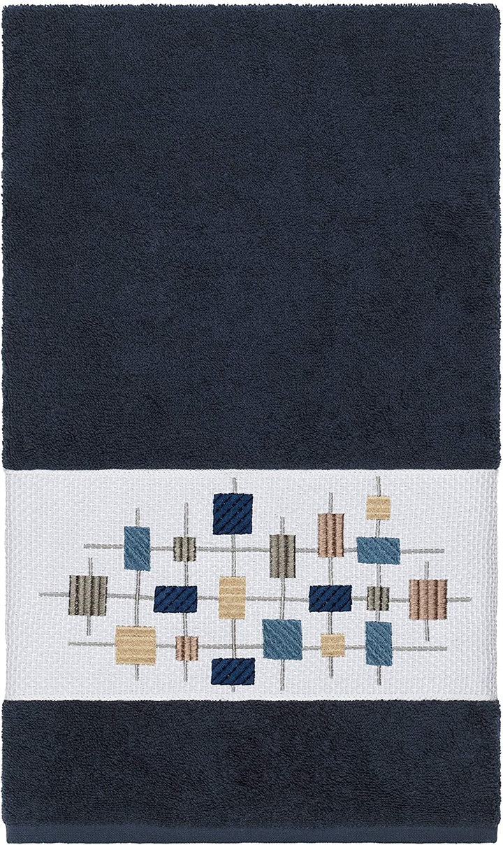 Turkish Cotton Squares Embroidered Midnight Blue 3 Piece Towel Set Cloth - Diamond Home USA