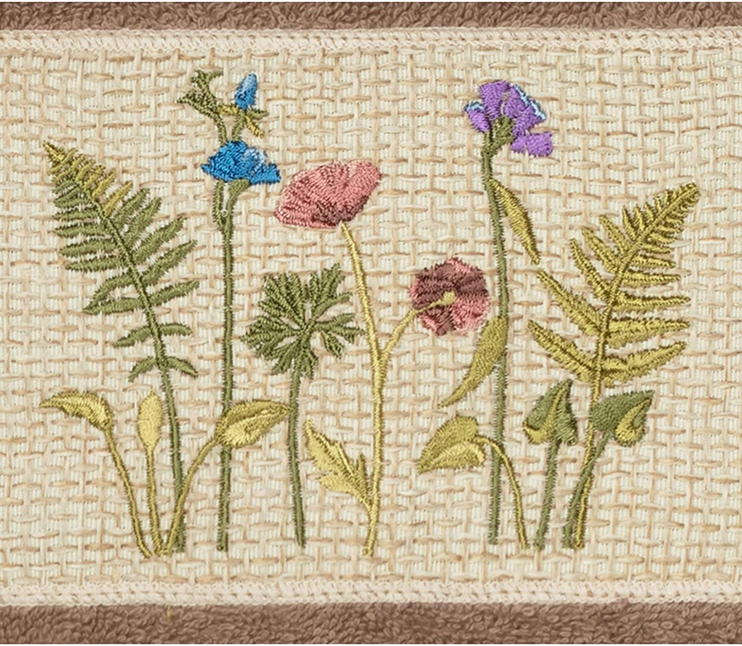 Brown Turkish Cotton Wildflowers Embroidered 3 Piece Towel Set Floral - Diamond Home USA