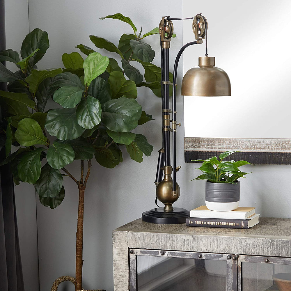 Antique Gold Black Adjustable Pulley Table Lamp 8 5" X 31" 9 X 18 31 Vintage - Diamond Home USA