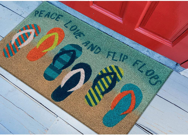 Flip Flops Outdoor Mat Blue 18"x30" Novelty Rectangle L Fiber All Weather - Diamond Home USA