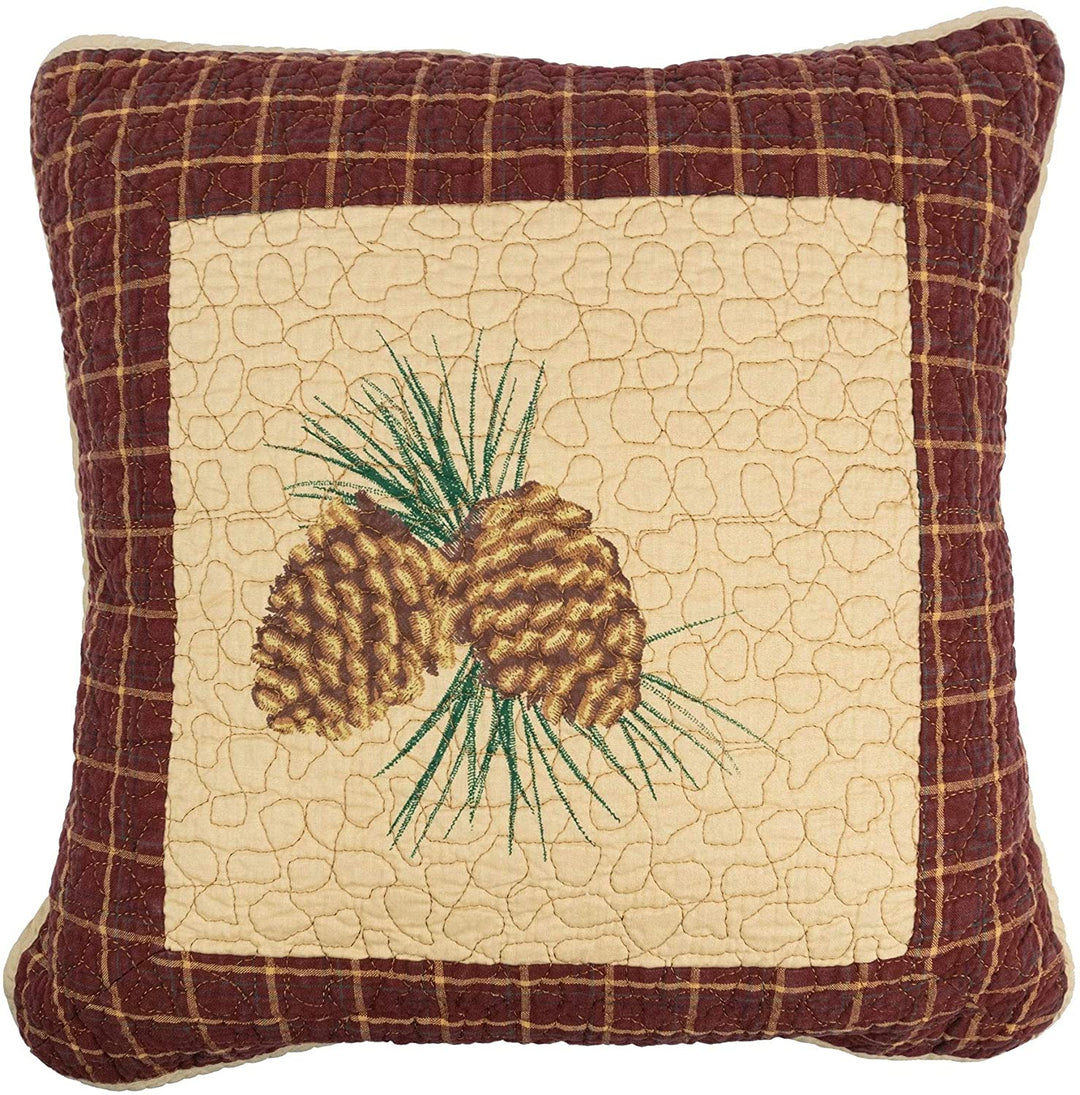 Pine Lodge Cone Decorative Pillow Red Patchwork Cabin Cotton