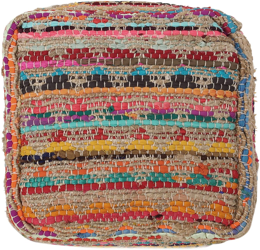 Handcrafted Boho Fabric Cube Pouf Color Geometric Modern Contemporary Square - Diamond Home USA