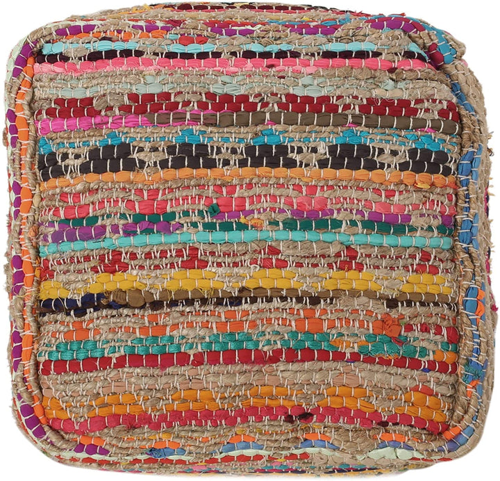 Handcrafted Boho Fabric Cube Pouf Color Geometric Modern Contemporary Square - Diamond Home USA