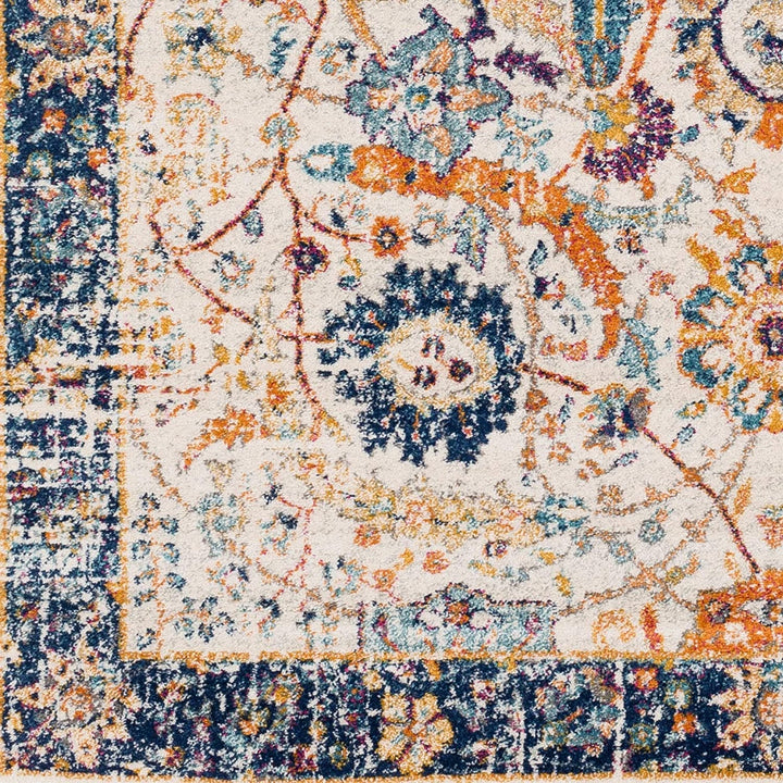 MISC Distressed Vintage Area Rug 6'7" X 9' White Border Oriental Traditional Rectangle Polypropylene Synthetic Latex Free Pet Friendly Stain Resistant