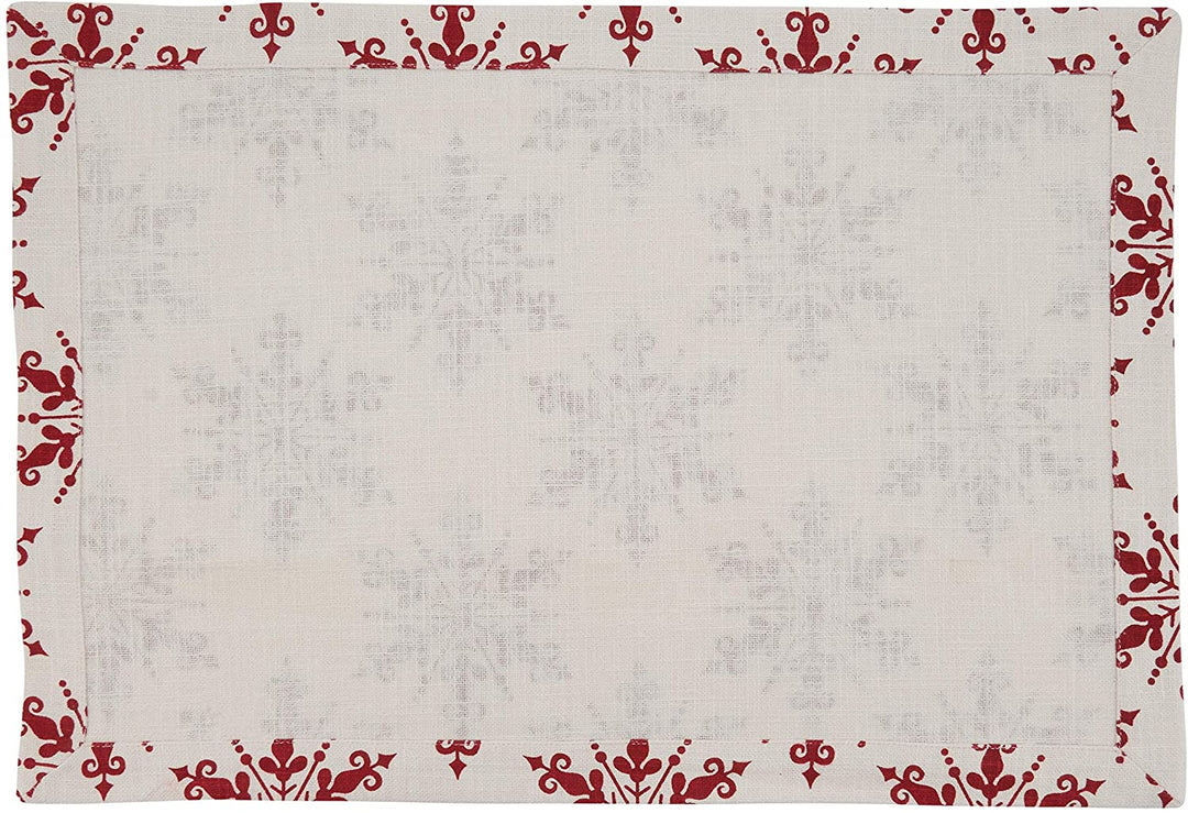 Cotton Placemats Snowflake Design (Set 4) Red Oblong - Diamond Home USA