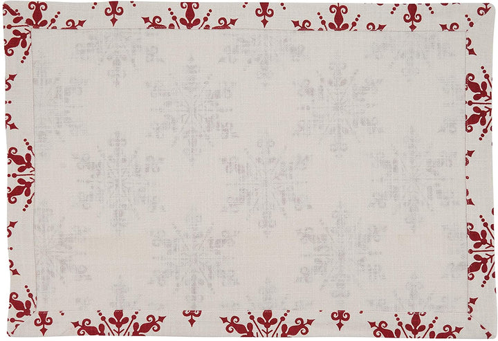Cotton Placemats Snowflake Design (Set 4) Red Oblong - Diamond Home USA