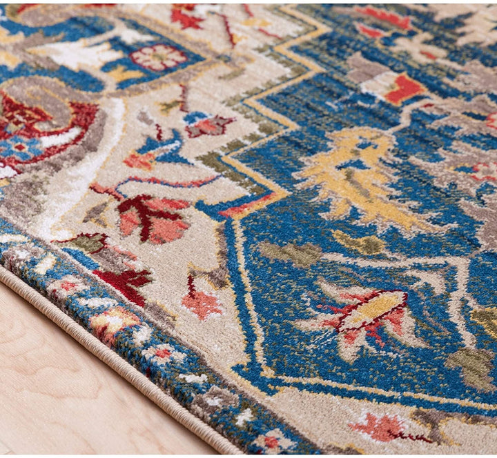 MISC Blue Red Vintage Medallion Runner 2'6" X 7'10" Polypropylene Synthetic Latex Free Pet Friendly Stain Resistant