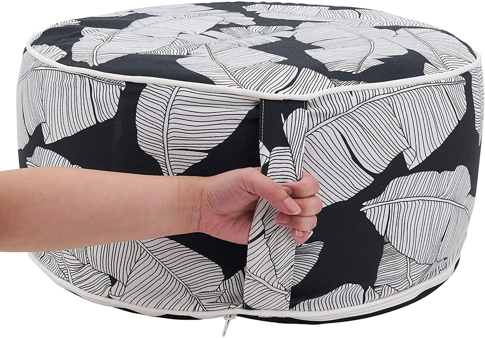 Banana Leaf Outdoor Ottoman Color Nature Nautical Coastal Polyester Removable Cover - Diamond Home USA