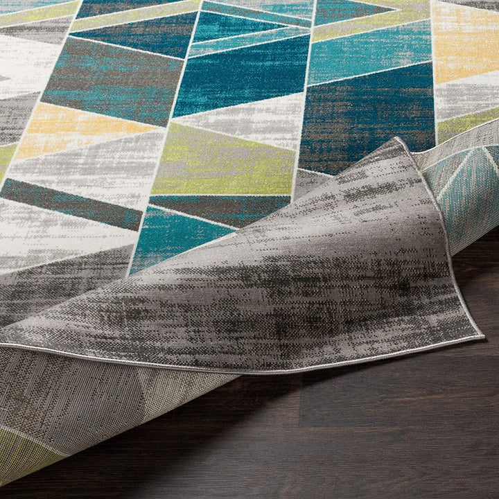 Teal Gray Mid Century Geometric Area Rug (7'10" X 10'3") 7'10" 10'3" Blue Modern Contemporary Rectangle Polypropylene Synthetic Latex Free Pet