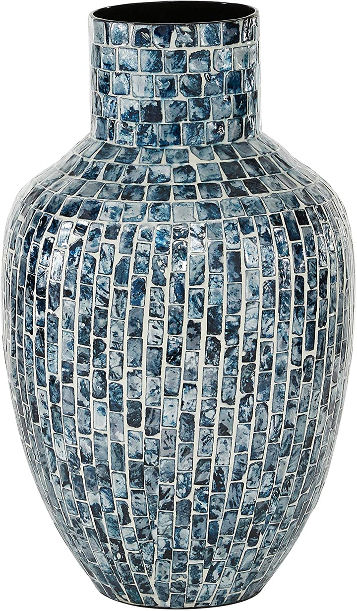 Blue Mosaic Shell Patterned Vase 9 25" X 15 5" 9 X 16