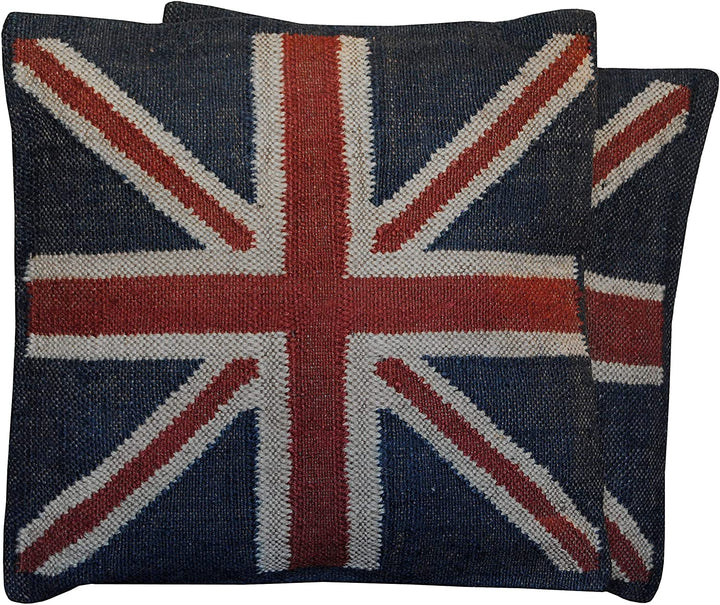 Handmade Pillows (Set Two) Blue Ivory Red Geometric Cabin