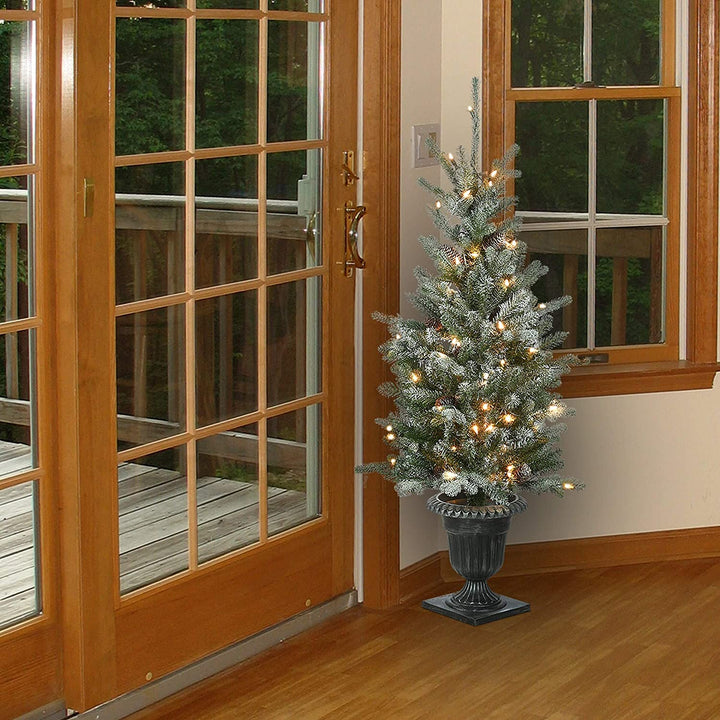 4 Ft Snowy Spruce Entrance Tree Clear Lights Green Plastic - Diamond Home USA
