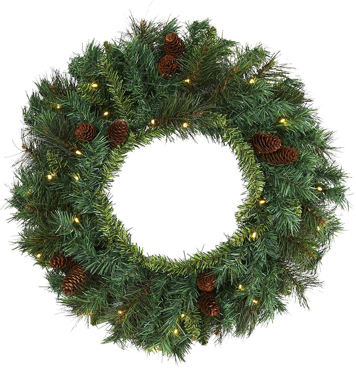 20" Mixed Pine Pinecone Christmas Wreath 35 Clear Led