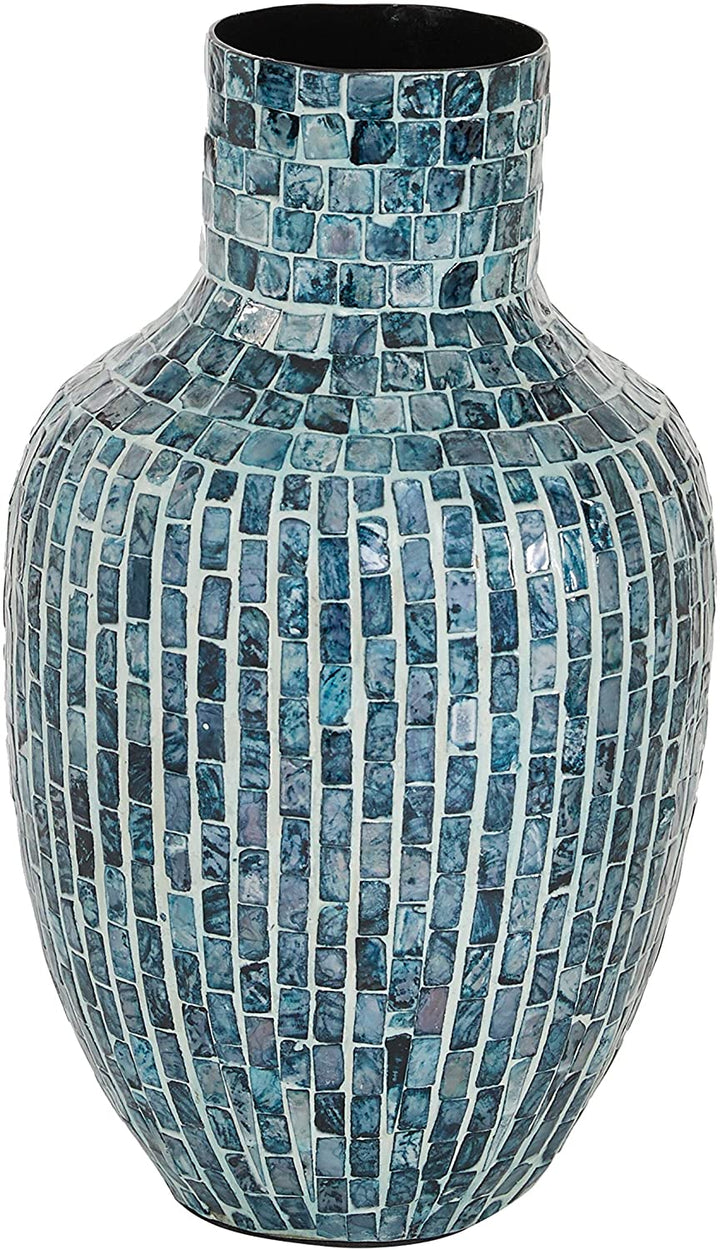 Blue Mosaic Shell Patterned Vase 9 25" X 15 5" 9 X 16 Wood - Diamond Home USA