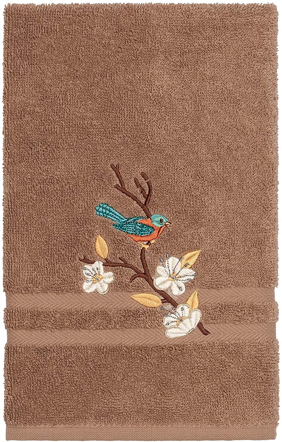 Turkish Cotton Blue Bird Embroidered Latte Brown 4 Piece Towel Set Cloth - Diamond Home USA